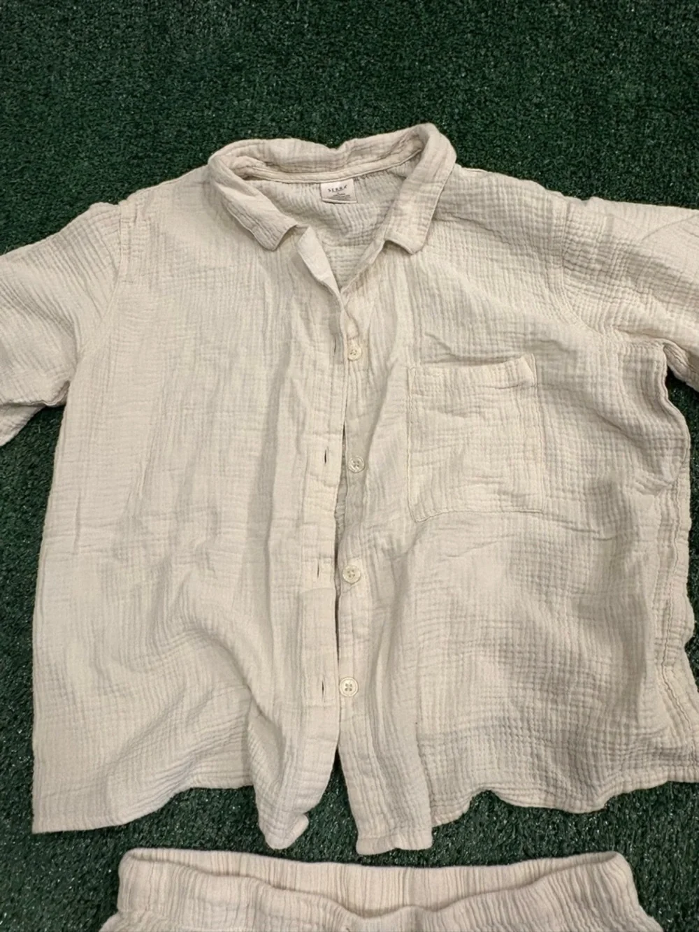 Serra Cream Gauze Button-Up Shirt & Shorts Set - Picture 3 of 5